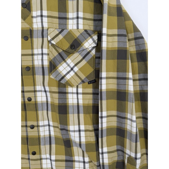 5.11 Tactical Flannel Shirt Mens 2XL yellow and olive Plaid Snap Button Up - Picture 2 of 10